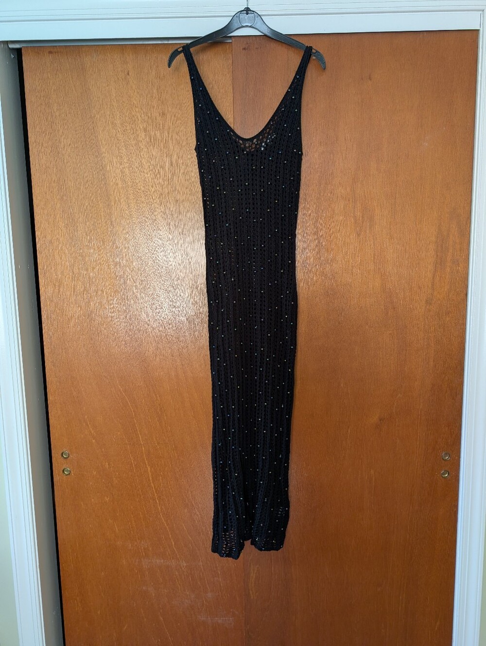 Love Tree Black Crochet Sequin Maxi Dress - Sleeveless Boho Festival - Picture 8 of 8
